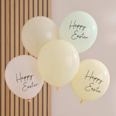 Λάτεξ μπαλόνια παστέλ Happy Easter (5 τεμ)