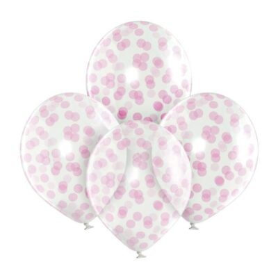 Λάτεξ μπαλόνια διάφανα με ροζ κομφετί (4 τεμ)