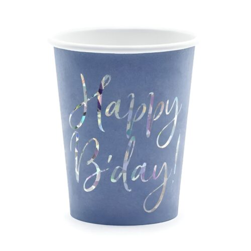 Ποτήρια πάρτυ Navy Blue - Holographic B'day (6 τεμ)