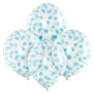 Λάτεξ μπαλόνια διάφανα με γαλάζιο κομφετί (4 τεμ)