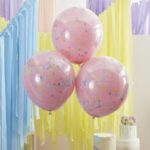 Mπαλόνι Ροζ 18" Διπλής Στρώσης Με Χρωματιστά Κομφετί