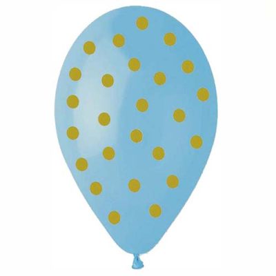 12 Μπαλόνι Baby Blue με χρυσό πουά 25 τεμ