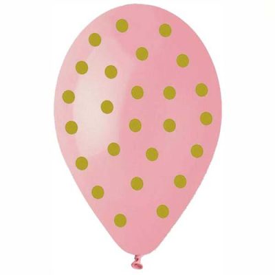 12 Μπαλόνι Baby Pink με χρυσό πουά 25 τεμ