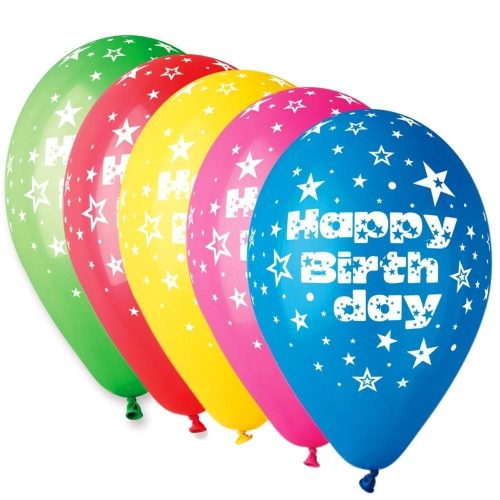 12 Μπαλόνι Happy Birthday αστεράκια 5 χρώματα 25 τεμ