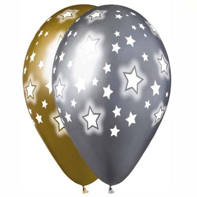 12 Shiny Μπαλόνια με Αστέρια Χρυσό & Ασημί 25 τεμ