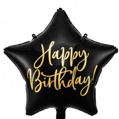 18 Μπαλόνι Αστέρι Happy Birthday Μαύρο