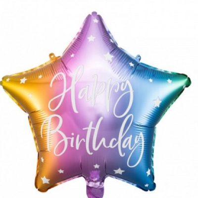 18 Μπαλόνι Αστέρι Happy Birthday Πολύχρωμο
