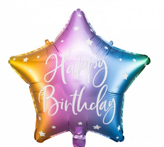 18 Μπαλόνι Αστέρι Happy Birthday Πολύχρωμο