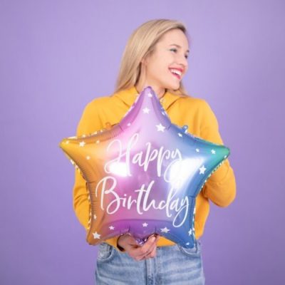 18 Μπαλόνι Αστέρι Happy Birthday Πολύχρωμο
