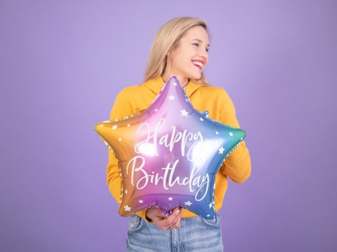18 Μπαλόνι Αστέρι Happy Birthday Πολύχρωμο