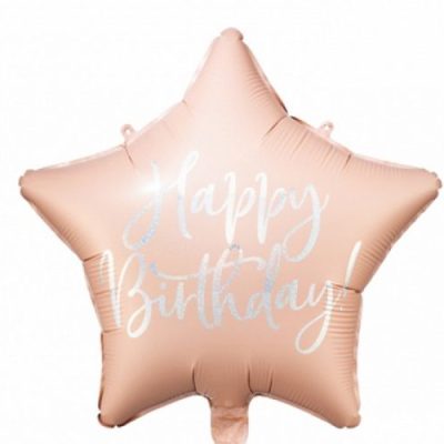 18 Μπαλόνι Αστέρι Happy Birthday Ροζ της Πούδρας