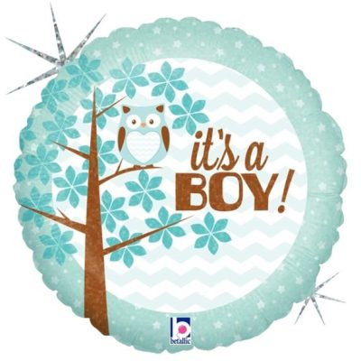 18 Μπαλόνι γέννησης Boy κουκουβάγια στρογγυλό