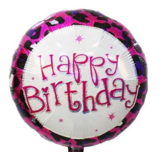 18 Μπαλόνι Happy Birthday Φούξια Animal Print