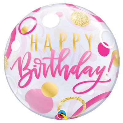 22 Μπαλόνι Bubble Happy Birthday ροζ-χρυσό
