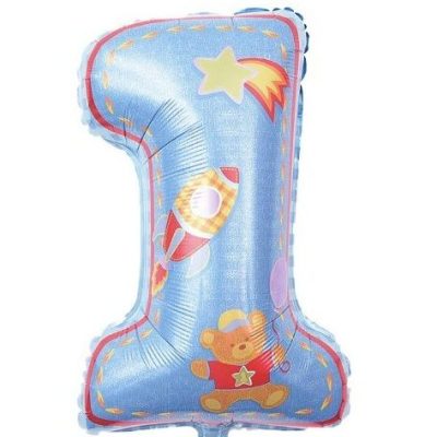25 Μπαλόνι Μπλε Αριθμός 1 Πύραυλος και Αρκουδάκι