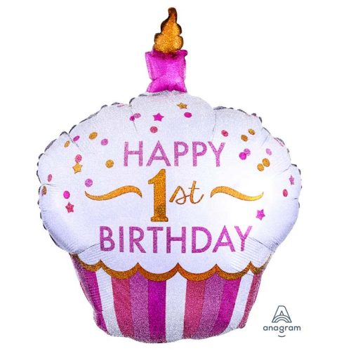 36 Μπαλόνι Cup Cake 1st Birthday κοριτσάκι