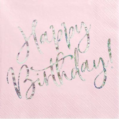 Χαρτοπετσέτες απαλό ροζ Happy Birthday 20 τεμ