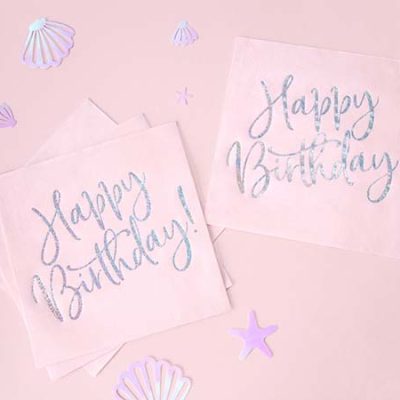 Χαρτοπετσέτες απαλό ροζ Happy Birthday 20 τεμ