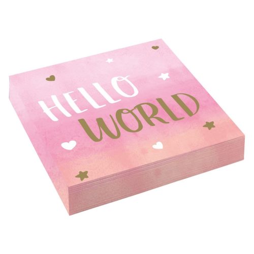 Χαρτοπετσέτες Hello World ροζ 16 τεμ