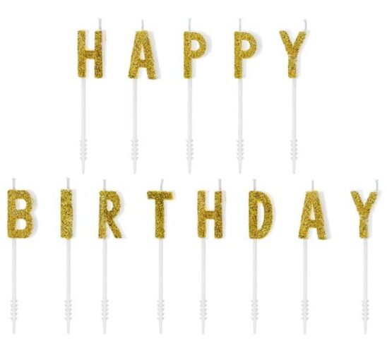 Χρυσά κεράκια Happy Birthday με γκλίτερ