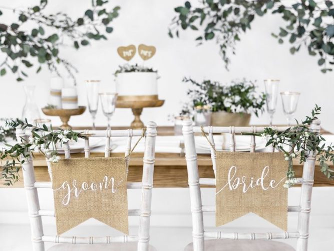 Διακοσμητικά καρέκλας γάμου Bride & Groom