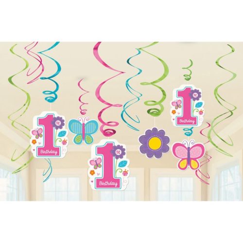 Διακοσμητικά Οροφής Swirls 1st Birthday Girl 12 τεμ