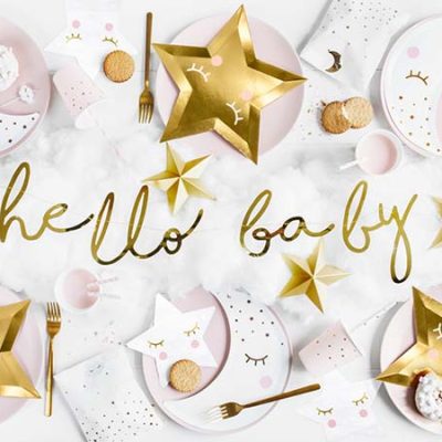 Διακοσμητικό μπάνερ χρυσό Hello Baby 70 εκ.