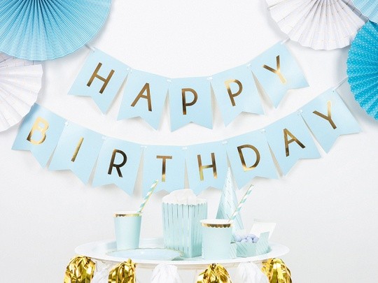 Διακοσμητικό μπάνερ γαλάζιο Happy birthday