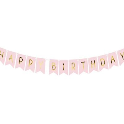 Διακοσμητικό μπάνερ ροζ Happy birthday