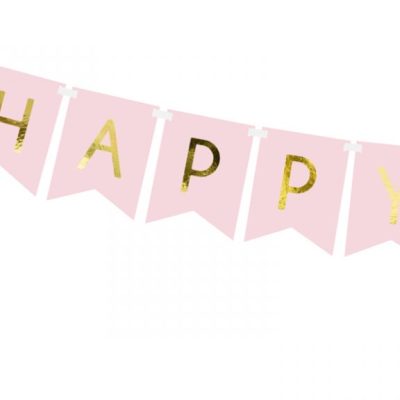 Διακοσμητικό μπάνερ ροζ Happy birthday