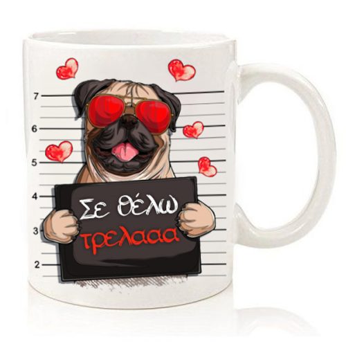 Κούπα για ζευγάρι "Σκυλάκι Pug - Σε θέλω τρελά"
