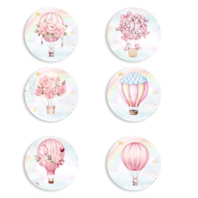 Ξύλινες Κονκάρδες ροζ Αερόστατο (6 τεμ)