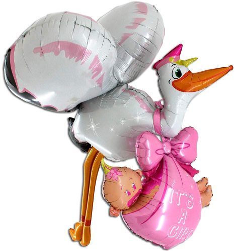Μπαλόνι γέννησης Πελαργός κοριτσάκι 3D 2 τεμ 157 εκ
