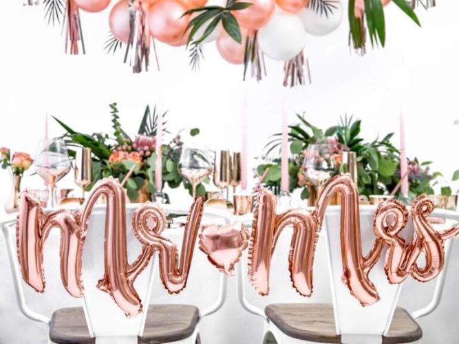Σετ μπαλόνια Mr & Mrs rosegold 125cm
