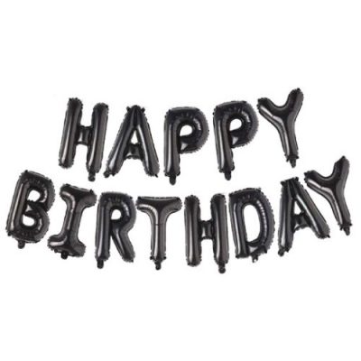 Μπαλόνια φράση Happy Birthday Μαύρο 13 τεμ