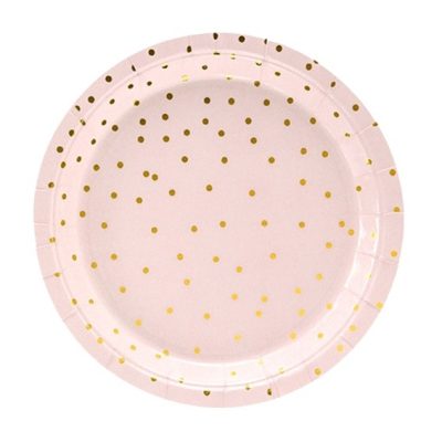 Πιάτα γλυκού Ροζ με χρυσό πουά 6 τεμ
