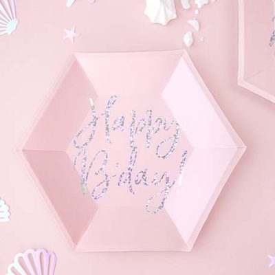 Πιάτα πάρτυ απαλό ροζ Happy Birthday 6 τεμ