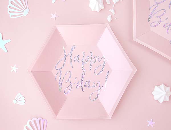 Πιάτα πάρτυ απαλό ροζ Happy Birthday 6 τεμ