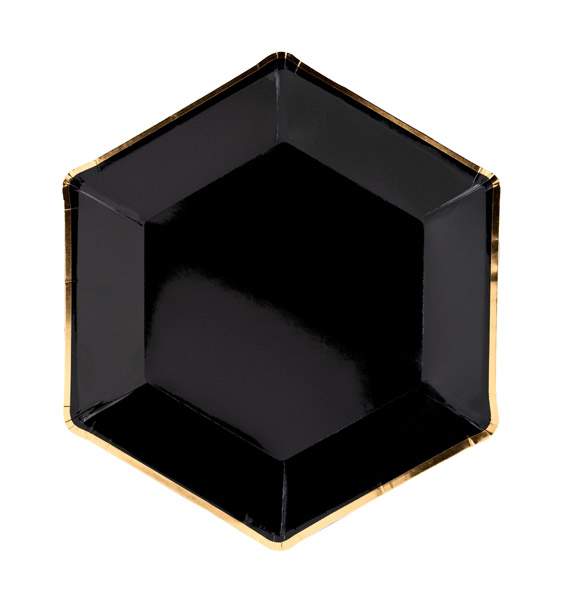 Πιάτα πολύγωνα μαύρα με χρυσό 6 τεμ