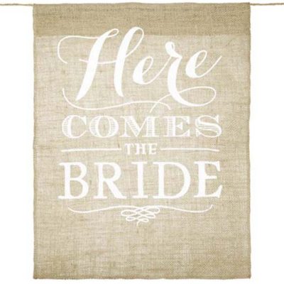 Πινακίδα γάμου Here comes the bride