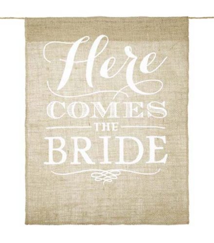 Πινακίδα γάμου Here comes the bride
