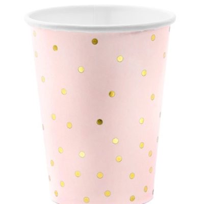 Ποτήρια πάρτυ ροζ με χρυσό πουά 6 τεμ