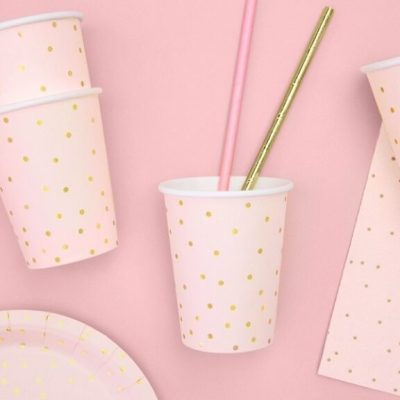 Ποτήρια πάρτυ ροζ με χρυσό πουά 6 τεμ