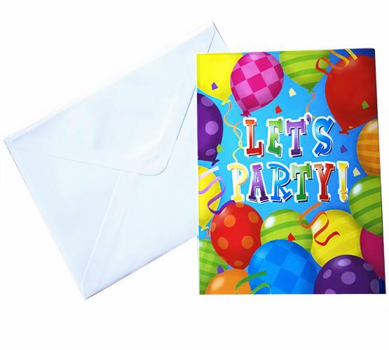 Προσκλήσεις πάρτυ με μπαλόνια Let's Party 8 τεμ