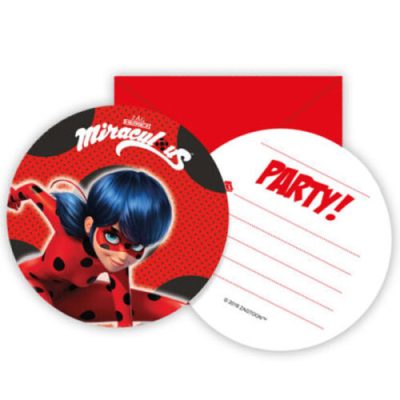 Προσκλήσεις πάρτυ με Φάκελο Miraculous Ladybug 6 τεμ