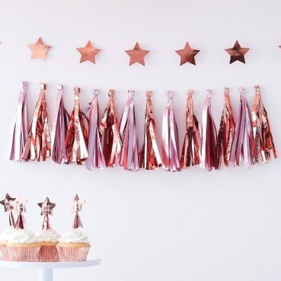 Rose Gold γιρλάντα με φούντες 12 τεμ
