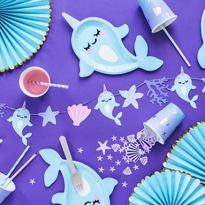 Σετ χάρτινες βεντάλιες ανοιχτό γαλάζιο 3 τεμ.