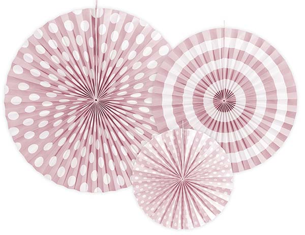 Σετ χάρτινες βεντάλιες παστέλ Ροζ 3 τεμ