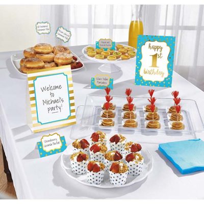 Σετ διακόσμησης μπουφέ 1st Birthday μπλε 12 τεμ