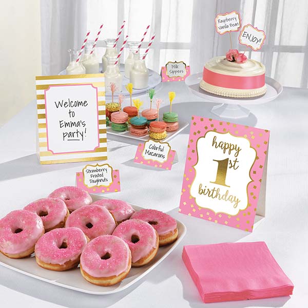Σετ διακόσμησης μπουφέ 1st Birthday ροζ 12 τεμ Σετ διακόσμησης μπουφέ 1st Birthday ροζ 12 τεμ